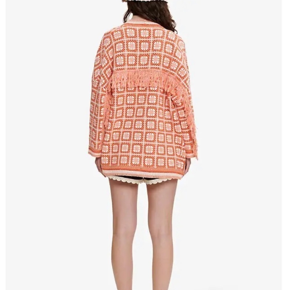 NWT MAJE Mathiou Crocheted Cotton Cardigan Sweater Orange S - Picture 4 of 9